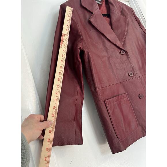 Savannah Red Leather Nylon Lined Size 12 Women’s Blazer Jacket Vintage - Picture 4 of 7